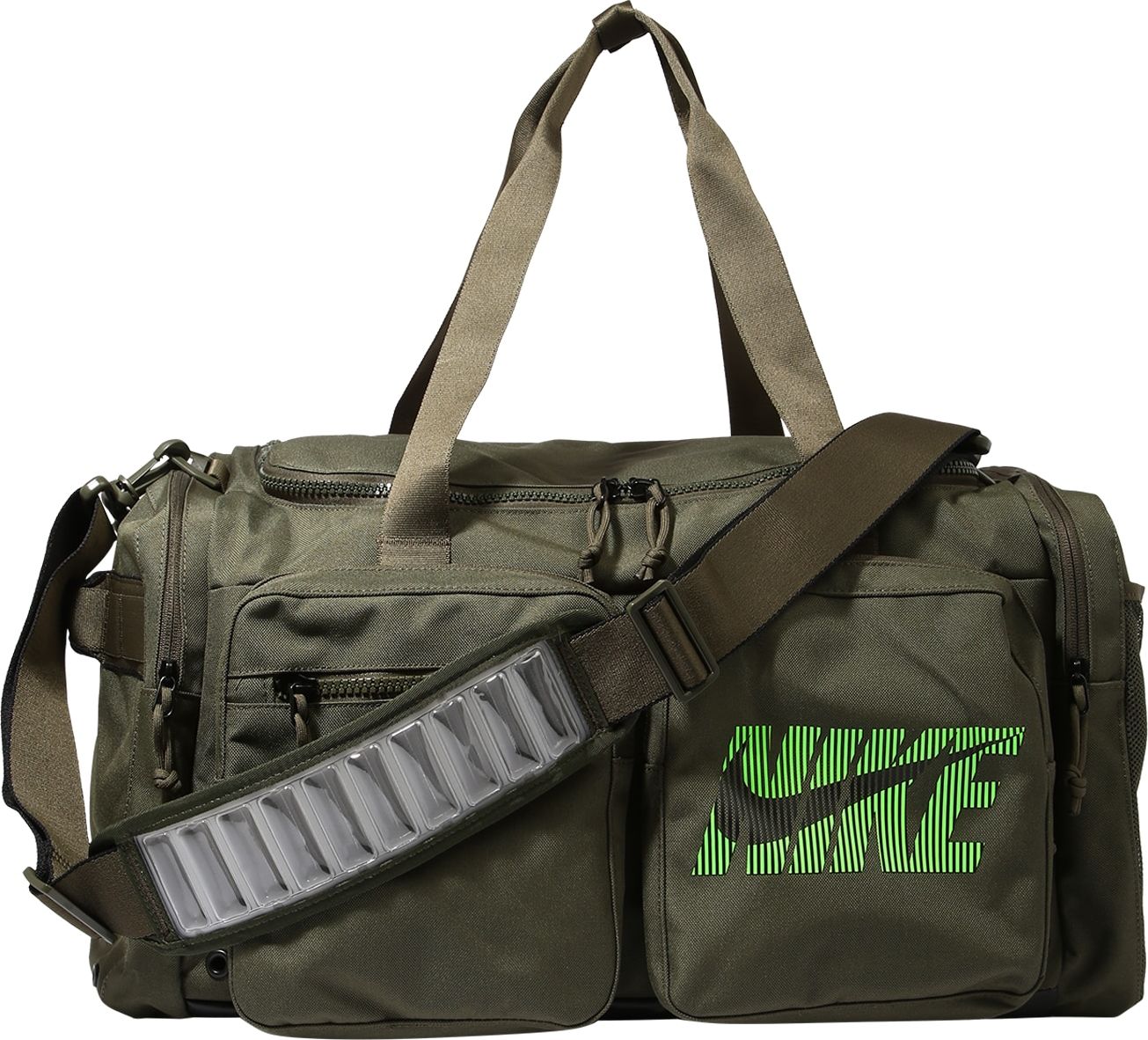 NIKE Sportovní taška khaki / svítivě zelená / černá