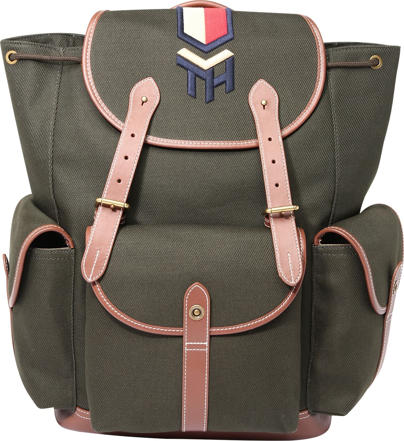 TOMMY HILFIGER Batoh khaki / hnědá / námořnická modř / bílá / červená