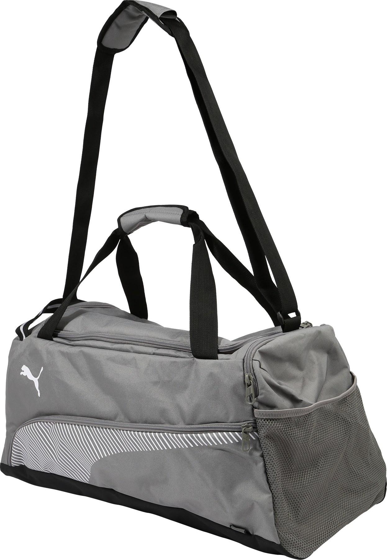 PUMA Sportovní taška 'Fundamentals' šedá / bílá / černá