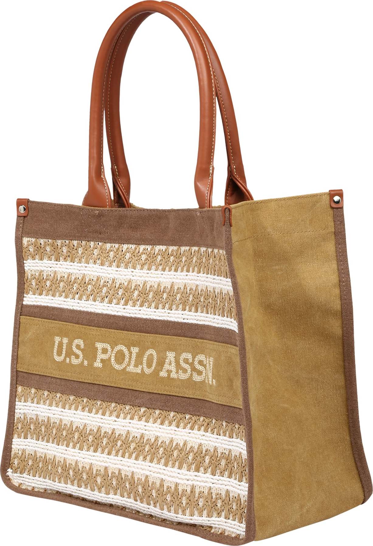 U.S. POLO ASSN. Nákupní taška 'El Dorado' světle hnědá / bílá / béžová