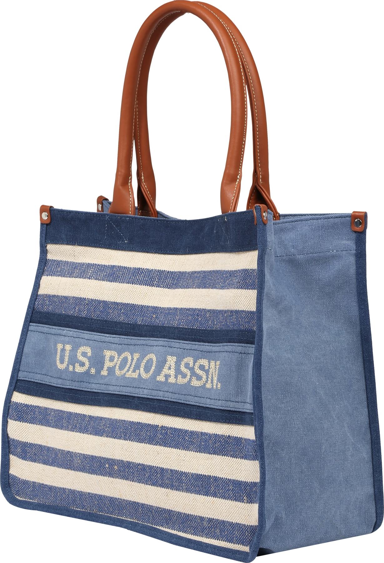 U.S. POLO ASSN. Nákupní taška 'El Dorado' bílá / kouřově modrá / námořnická modř / hnědá