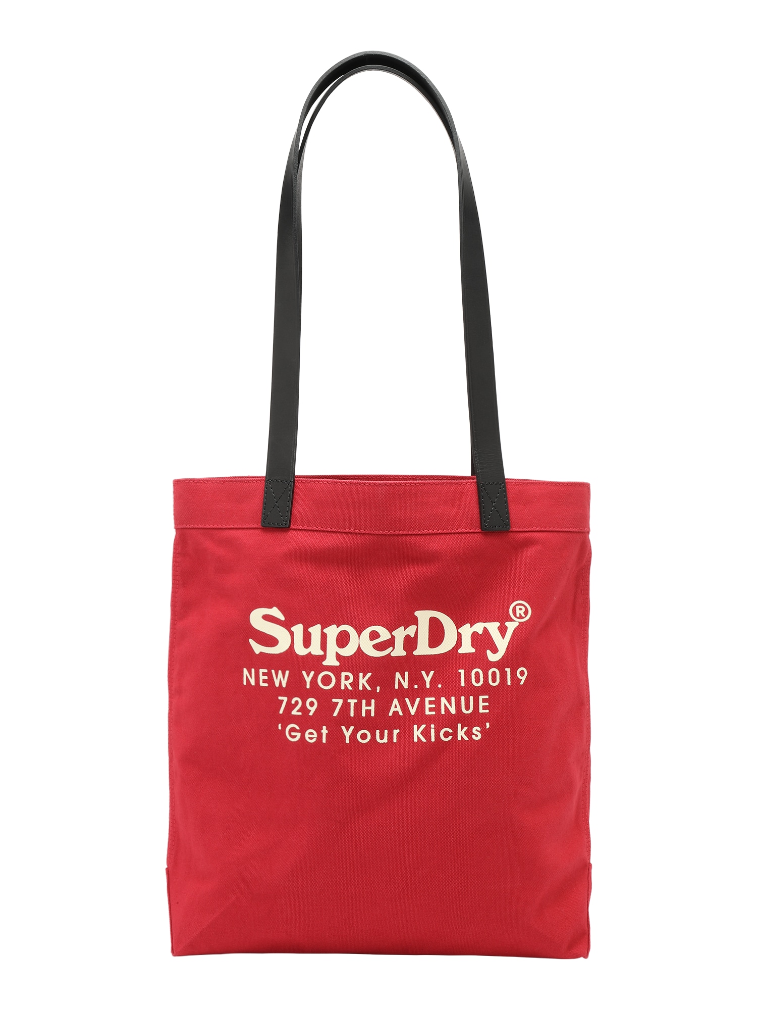 Superdry Nákupní taška krémová / tmavě hnědá / červená