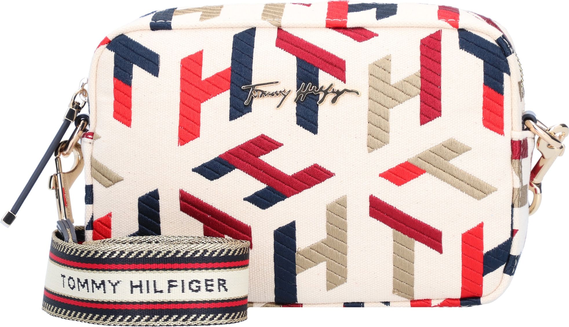 TOMMY HILFIGER Taška přes rameno champagne / kobaltová modř / burgundská červeň / ohnivá červená