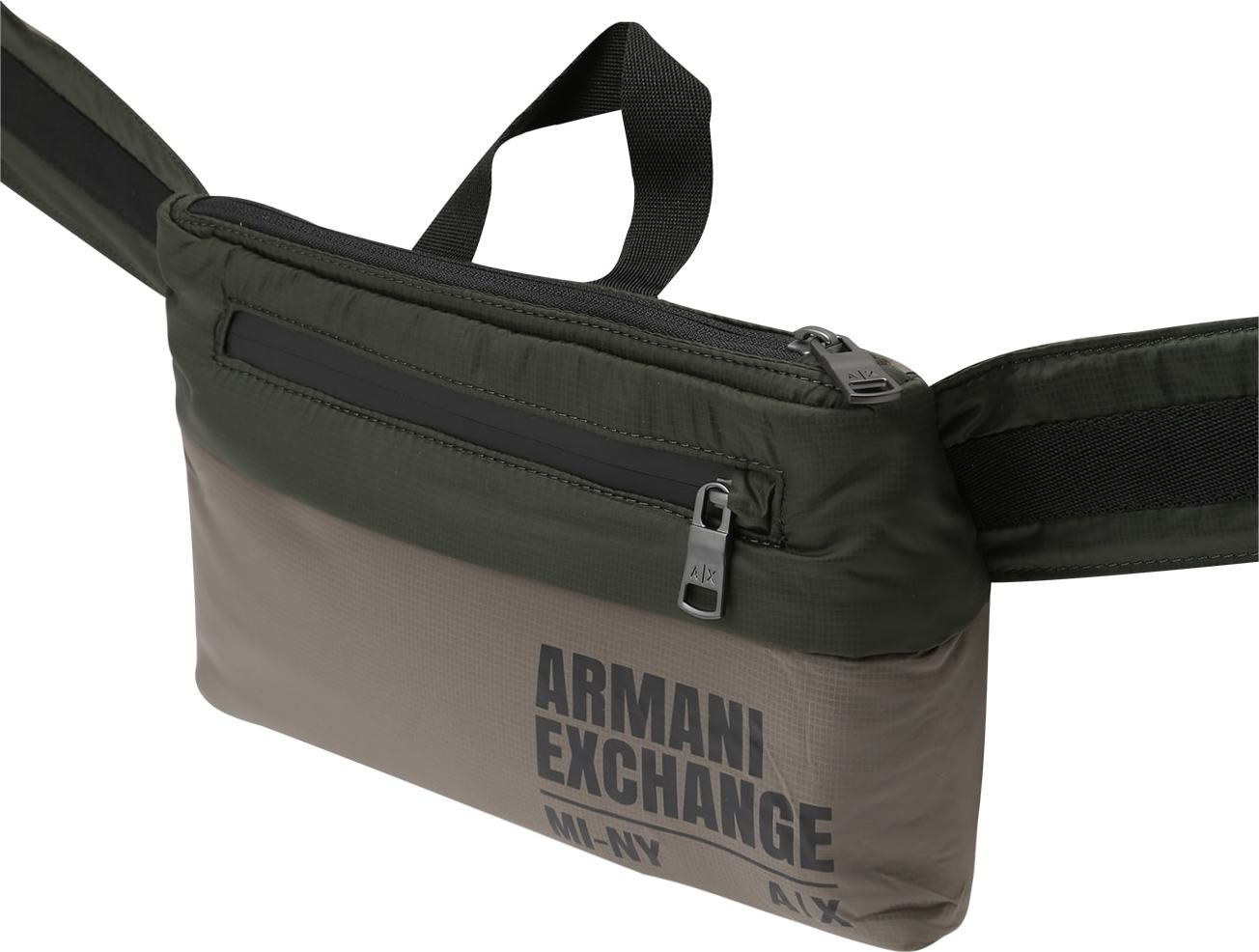 ARMANI EXCHANGE Ledvinka šedobéžová / tmavě zelená / černá